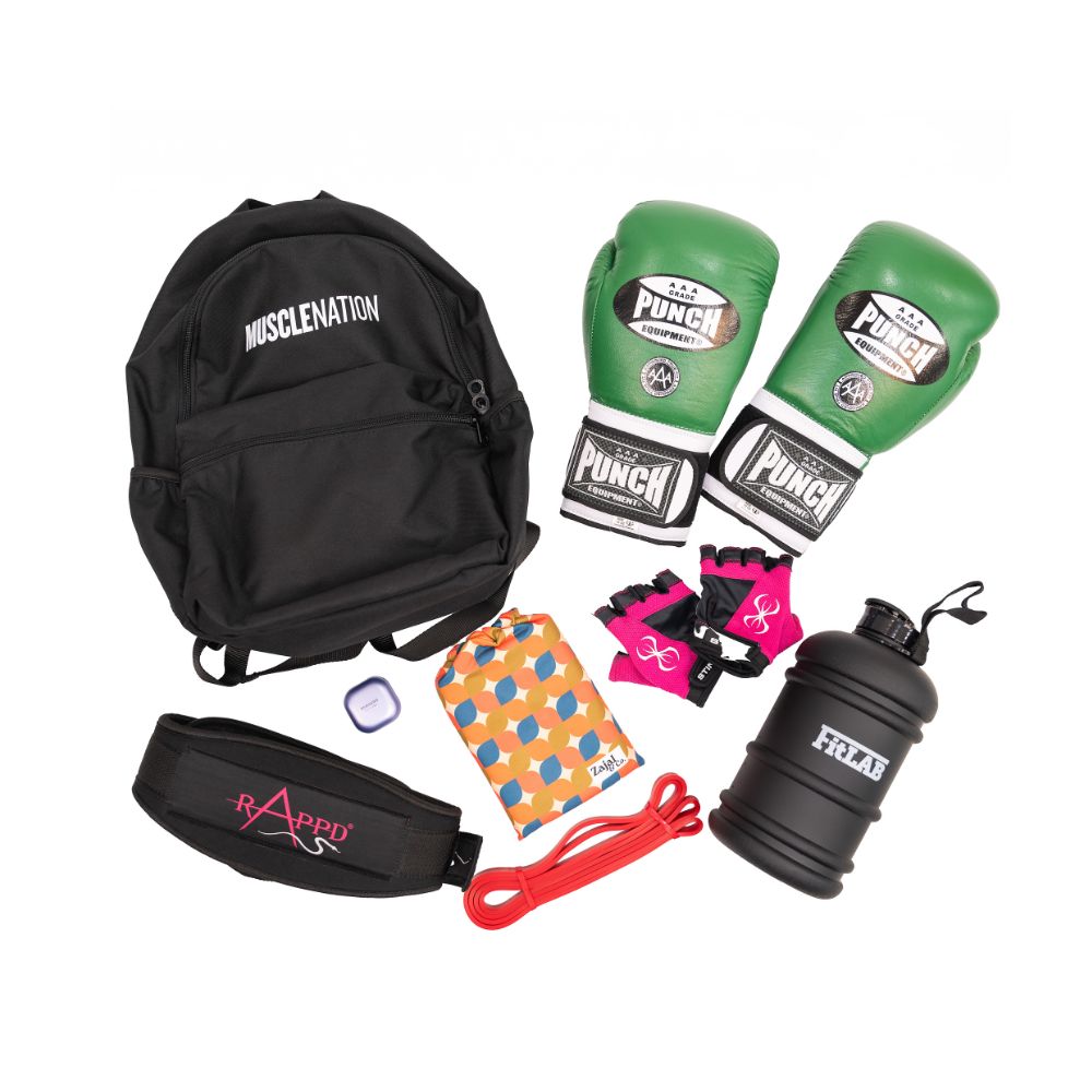 drawstring_gym_pouch_with_matching_workout_towel_and_bottle