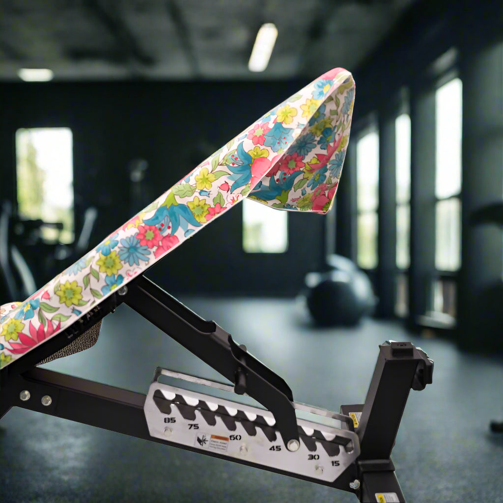 gym_sweat_towel_on_bench_floral_pattern